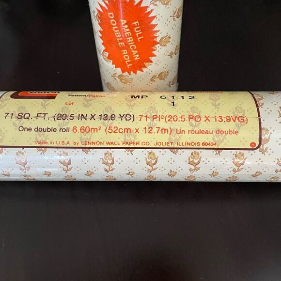NIP Vintage 70s Lennon Brand Pre-pasted Wallpaper Brown Gold Flower - Picture 4 of 6
